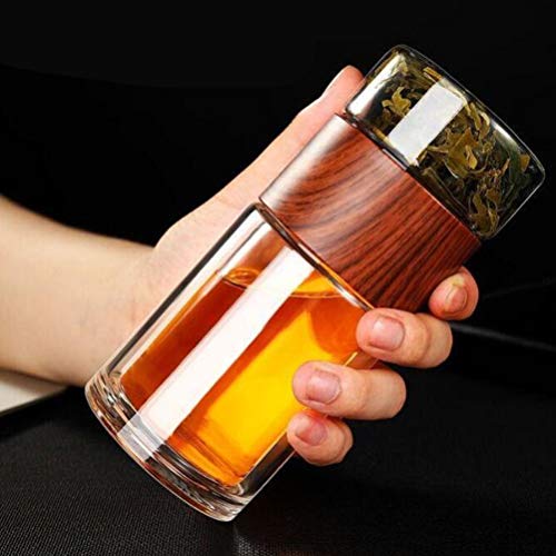 Hemoton – Garrafa de chá de vidro com infusor de chá portátil de 300 ml – Coador de chá à prova de v