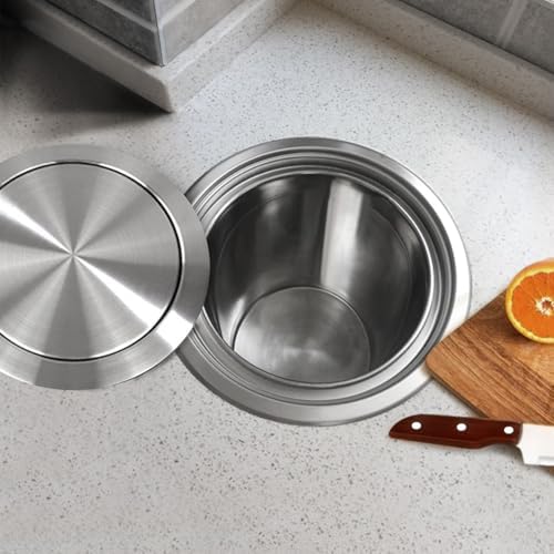 Recessed Trash Can Lid, Countertop Table Built-in Stainless Steel Trash Can Cover Household Commercial, Hidden Trash Can Kitchen Cleaning Bucket,Cover A,Color-Bucket B2
