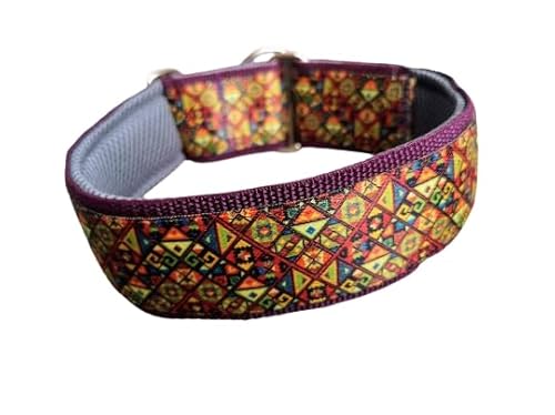 Bequemes Hundehalsband mit weicher Polsterung extra breit 5cm, Zugstopp verstellbar, sicheres Martingale, Stoffhalsband sanft & leicht (bis 38cm Hals- 44cm Kopfumfang inkl 6cm Zugstopp, chrom)