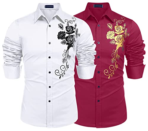 Image of Zombom Men's Regular Fit Cotton Blend Printed Full Sleeve Casual Shirts