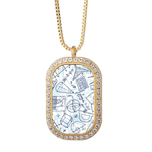 Collier avec pendentif bleu peint à la main calculatrice mathématiques strass doré chic