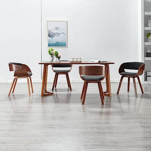 Sinkzol Juego de 4 sillas de comedor de madera curvada gris y tela, con reposabrazos, ergonómicas, para cocina, comedor, salón, asiento cómodo y construcción estable