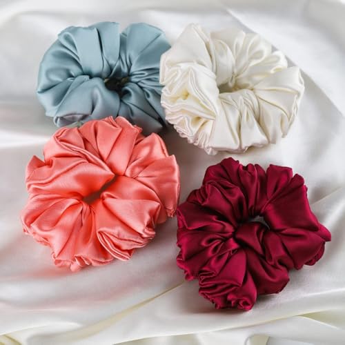 Image of Atrube Satin Scrunchies for Women /Girls| Hair Ties, Best Gift for Sister, Friend, Mom Set of 4 | Classic Shades, ponytail holder