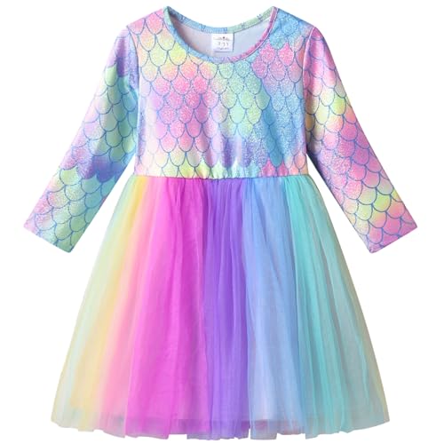 VIKITA Niñas Vestido Sirena Princesa Tul Arcoíris Manga Larga Fiesta de Ropa LH8305 Colorful...