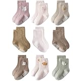 EUFANCE Toddler Grip Socks Non Slip Crew Socks Cute Seamless Cotton Socks for Baby Boys Girls Infants Kids 9 Pairs