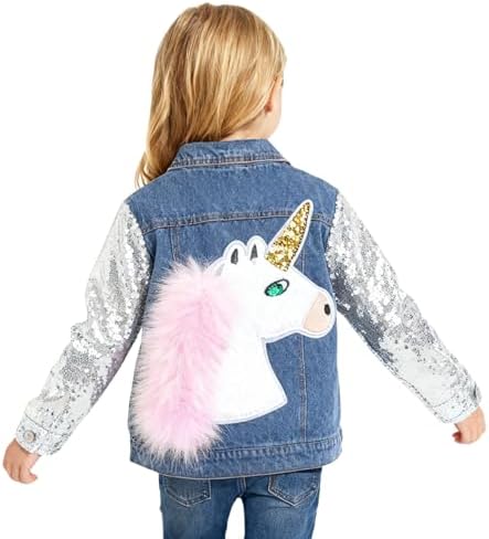 WELAKEN Unicorn Jean Jacket for Girls Kids & Toddler