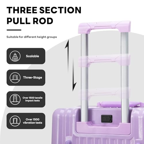 2-Pice Luggage Set 20/24, Aluminum Frame Luggage Set with Cup Holder & Charge,TSA Lock,Hardshell, Zipperless Design, Carry-On and Checked Luggage, Unisex (Model B – Light Purple, 20+24inch)3
