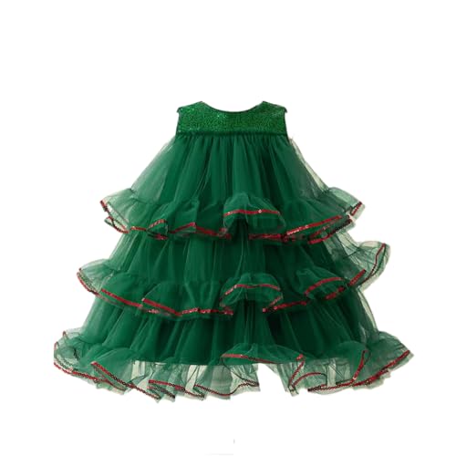 Robe de princesse rouge et vert à paillettes scintillantes avec nœud - 5