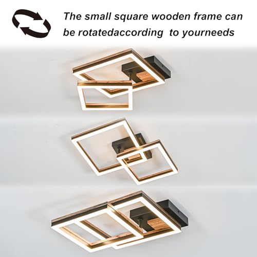 Image of LED Flush Mount Ceiling Light, Double Square Led Ceiling Lights Fixture (23W 3000K), Minimalist Wood Ceiling Lamps for Bedroom, Kitchen, Hallway