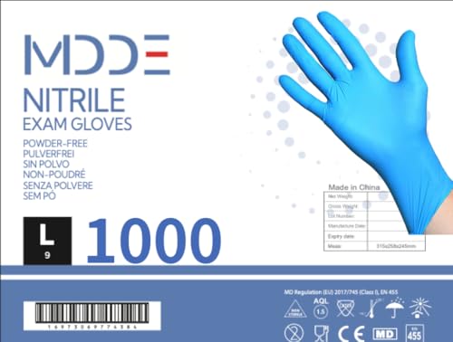 MDDE 100-1000 unidades guantes desechables de nitrilo, sin polvo, sin látex, hipoalergénicos, guantes de alimentos, guantes médicos desechables (1000)