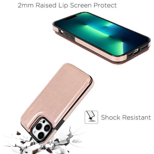 Image of uCOLOR Compatible with iPhone 13 Pro Max 6.7 inch Wallet Case with Card Holder Slot Folio Flip PU Leather Kickstand Double Magnetic Clasp and RFID Blocking Design Cover 13PM 6.7 Inch (Rose Gold)