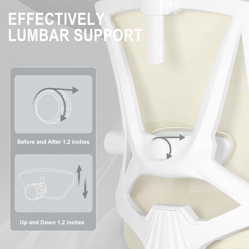 Misolant Ergonomic Office Chair with Footrest, Ergonomic Desk Chair with Adjustable 2D Lumbar Support, High Back Computer Chairs with Adjustable Headrest, Beige Comfortable Executive Office Chair