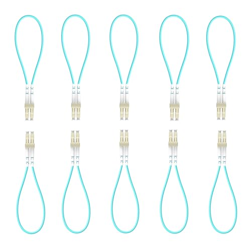 Image of 10pack LC to LC OM3 10Gb Multimode Fiber Optic Loopback, Durable Pull Ring Design for Network Testing and Maintenance