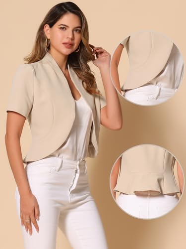 Image of Allegra K Short Sleeve Blazers for Women's Business Casual Open Front Work Cropped Shrug Jacket