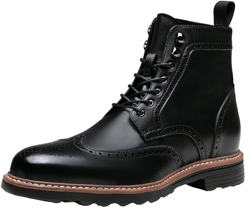 Image of Jousen Leather Boots for Men Dress Retro Classic Design Mens Boots Cap Toe Boot Black Rubber Sole