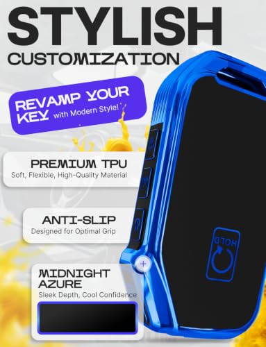 Image of Lucrum Key Fob Cover for Kia, TPU KeyFob Case & Leather Keychain | Fits NOT FLIP Sportage Soul Forte Telluride EV6 Niro K5 Stinger, 5 Buttons (2018-2025) - Blue and Black