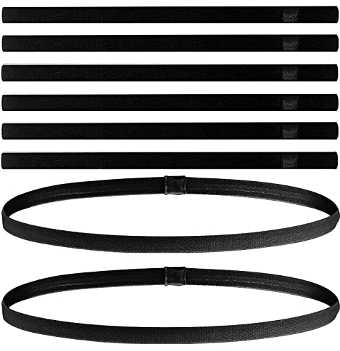 8 Piezas Cinta Pelo Deporte, Diadema Deportiva Elásticas Bandas para el Pelo Antideslizante, Cinta Pelo de Hombre Mujer y Niño para Yoga, Fitness, Fútbol (Negro) Cover