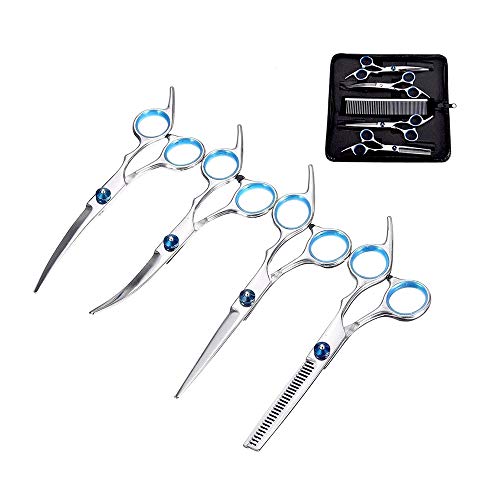 Tesoura Profissional Corte Pelos Animais Estimação 6 Polegadas Design Moderno Preto Detalhe Azul Aço