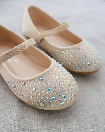 KAILEE P Girls Satin Mary Jane Flats with Rhinestones Embellishment, Flower Girls Shoes4