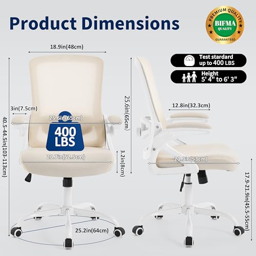 Image of Ergonomic Office Chair, Desk Chair with Adjustable Lumbar Support, Breathable Mesh Comfy Computer Chairs with Flip-up Armrests Executive Task Chair for Adults Home Office (Buff Beige)