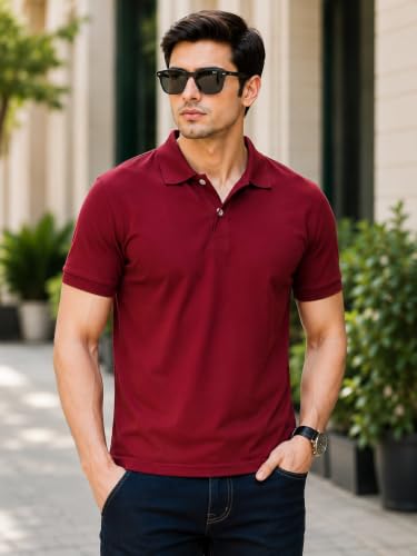 Image of MANTICORE Men's Cotton Blend Regular Fit Polo Neck Half Sleeve Solid Casual T-Shirt | Polo T-Shirt for Men - KSMPT-01