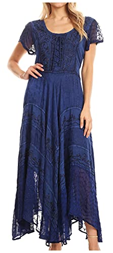 Sakkas 1322 Marigold Embroidered Fairy Dress - Navy - L XL