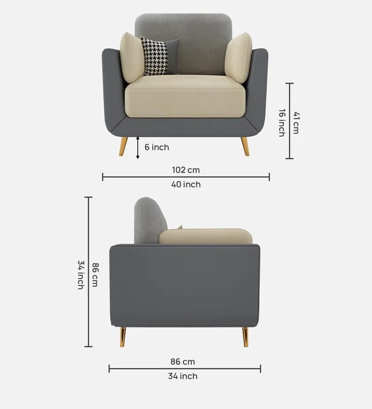 Image of Polyester Velvet Contemperory Sofa Set with Cushion Chaise Lounge, Sectional Sofa Perfect for Your Living Room,Guests Room & Office. (Grey & Beige, Single Seater)
