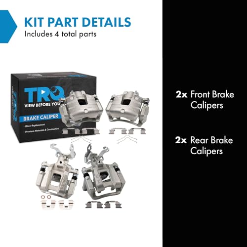Image of TRQ Front and Rear Brake Caliper Set Zinc Coated Brackets Compatible with 2016-2019 Chevrolet Malibu