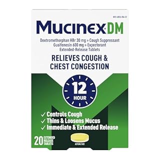 Mucinex DM 12Hr Chest Congestion & Cough Medicine for Adults, Cold and Cough Medicine for Excess Mucus Relief, 600 mg Guaifenesin & 30 mg Dextromethorphan HBr, 20 Bi-Layer Tablets