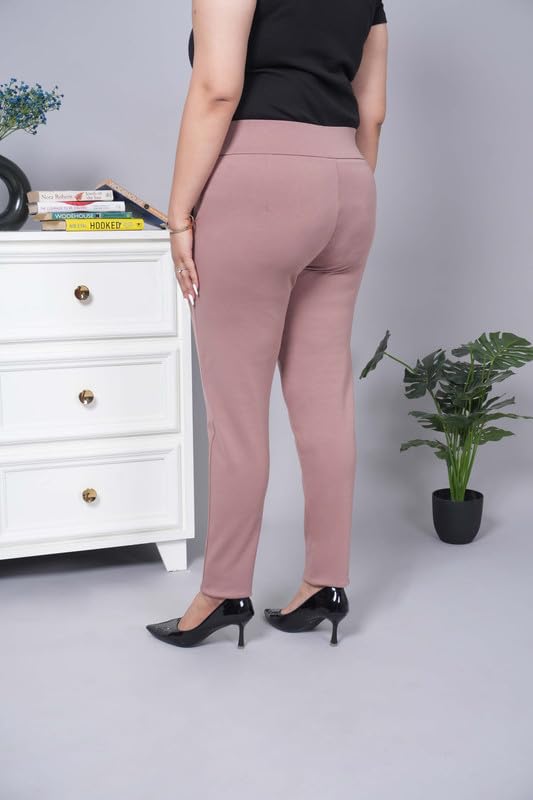 Image of Mlada Women's Solid Cotton Lycra High Waist Ankle Length Tummy Tucker Jeggings Trouser with 2 Side Pockets | Office Wear Summer Pants | Regular Fit, Stretchable, Comfortable & Stylish Everyday Bottoms