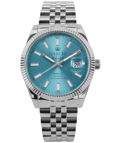 LOUIS XVI Marquis Automatik 3021 - Ø 41.5 mm - Herren Uhr - Wasserdicht - Armband Silber - Zifferblatt Blau - Automatikuhr
