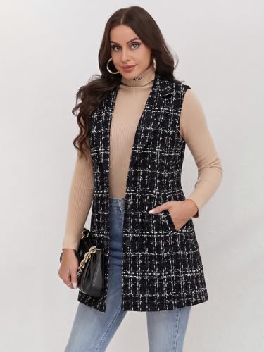 Image of IDEALSANXUN Plaid Vest for Women Fall Winter Sleeveless Blazer Jackets