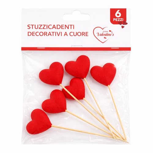 PinoLab Stuzzicadenti Decorativi a Cuore – Set da 6 Spiedini per Cocktail, Cupcake, Dolci e Drink – Decorazioni per Aperitivi, Dessert, Buffet, Feste e Eventi