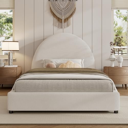 Christopher Knight Home Celyn Modern Twin Size Bed Frame with Upholstered Headboard, Boucle Upholstered Platform Bed Frame Twin, Wooden Slat Panel Support, No Spring Box Needed, Easy Assembly, White by Christopher Knight Home - Used condition - US$269.49