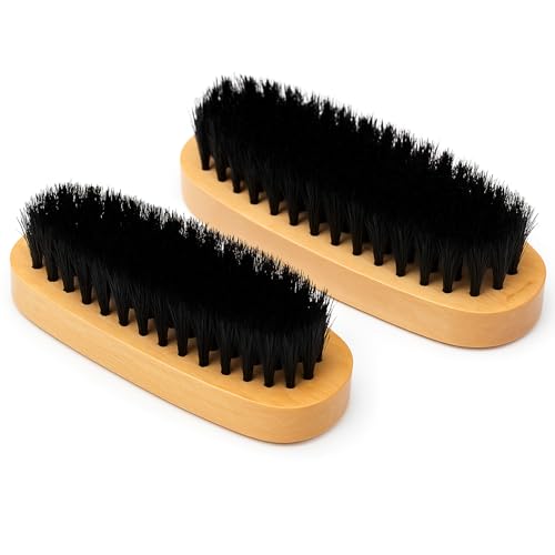 PARENCE.- Lot de 2 brosses à Chaussures en Bois – Poils Noirs Semi-durs – 14x5x3 cm – Brosse Entretien Cuir, Daim et Nubuck – Manche Ergonomique - 2 Pièces