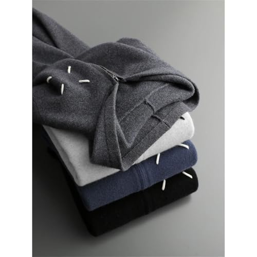 Mens Thick Cardigan Hooded Zippers Sweater Casual Air Layer Outerwears 100 Percent Cashmere Knitwear Winter Top2