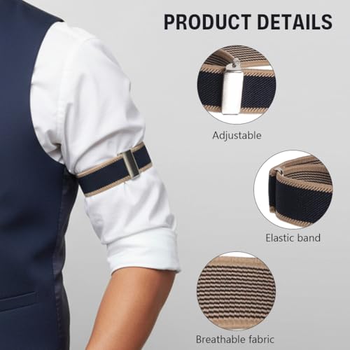Image of GUSTAVE 1 Pairs Shirt Sleeve Garters, Stretchy Anti-Slip Armbands Sleeve Holder, Fashion Metal Bartenders Arm Garters for Men Women Fixing Long Sleeves