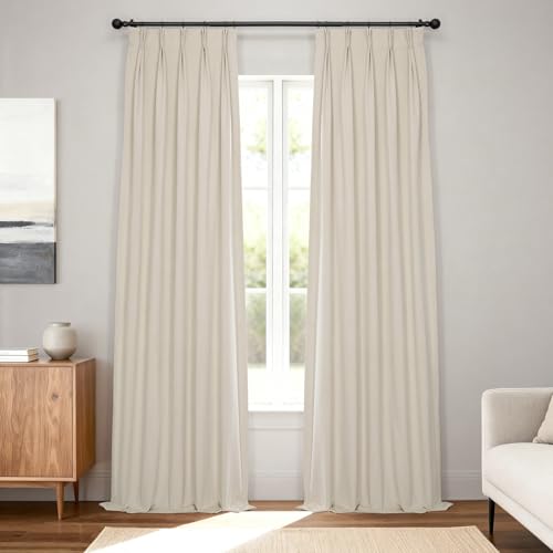 Image of HPD Half Price Drapes Velvet Blackout Curtains /Drapes - 96 Inches Long 1 Panel Blackout Curtain Signature Pleated for Living Room & Bedroom - 25W X 96L, Ecru
