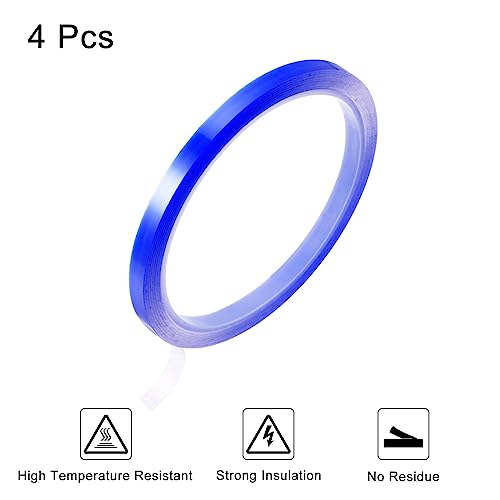 Image of HARFINGTON 4 Rolls Heat Tape High Temperature Heat Resistant Tape 6mmx33m(108ft) Sublimation Thermal Heat Transfer Tape for Sublimation Press No Residue, Blue