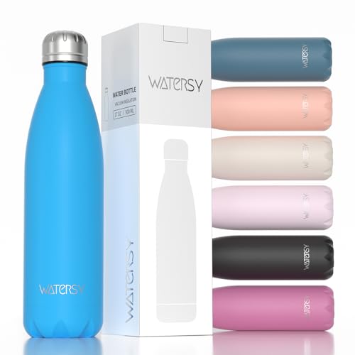 Image of WATERSY Stainless Steel water bottles,17oz /500ml Insulated Water Bottles,Blue metal water bottle Keeps Drink Cold and Hot,BPA Free kids water bottles for School,Gym,Travel,Sports