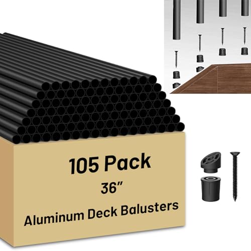 105 Pack 36 inch Aluminum Balusters for Deck Railing,Black Round
