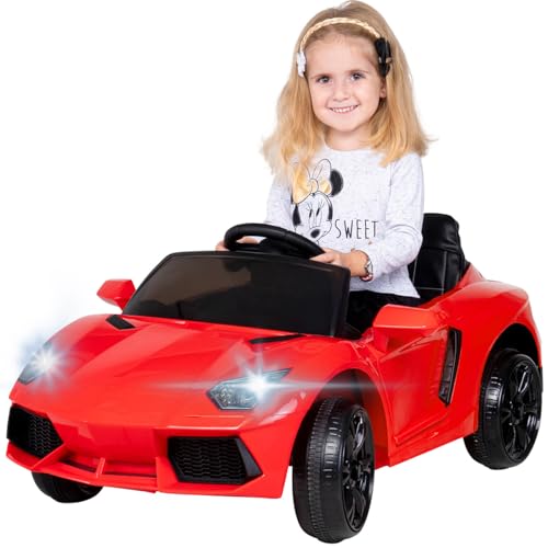 Actionbikes Motors Kinder Elektroauto Super Sport | 2,4 Ghz Fernbedienung - 1 Person Kunstledersitz - MP3 - USB - SD - 2 x 25 Watt Motor (Total 50 Watt) - Soft Start (Rot)