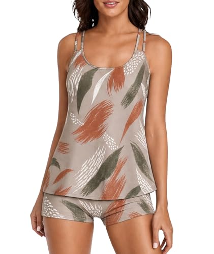 Image of Urchics 2026 Women Two Piece Tankini Swimsuit Tummy Control Plus Size Long Torso Top and High Waisted Boyshorts Bathing Suits