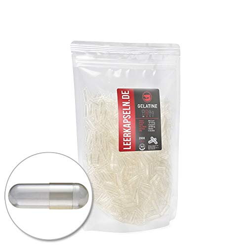 2000 Stück Leerkapseln | Größe 00 | RIND GELATINE Kapseln Caps | verbundene Kapselhälften – ganze leere Kapseln mit gr. Füllmenge | transparent halal