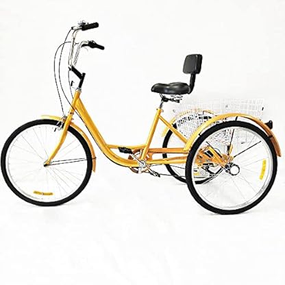 24 "Dreirad für Erwachsene, 3 Räder, 6-Gang-Trike-Fahrrad mit Rückenlehne und Einkaufskorb – Bild 3