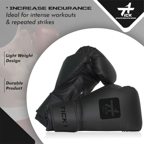 Image of Boxing Gloves for Men & Women, Punching Gloves for Training & Heavy Bag Punching with Moulded Foam Padding. Durable PU Material with Secure Velcro Wrist Support (Black, 14 oz)