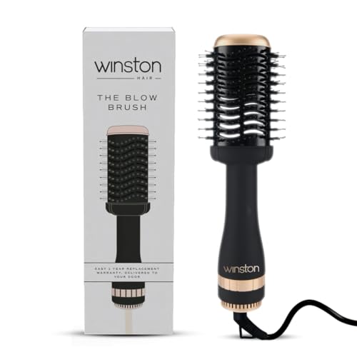 Image of Winston 2-in-1 Hair Styling Blow Brush for Women - 1200 Watts | Hot Air Brush, Hair Volumizer Brush, Hair Blow Dryer Brush with Charcoal Bristles for Salon-Quality Volume and Shine (Black) 1 Year Warranty