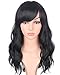 Medium Long Black Wavy Wigs For Women Synthetic Full Hair Natural Black Wigs With Side Bangs For Daily Use 16 Inches (NATURAL BLACK(1#))