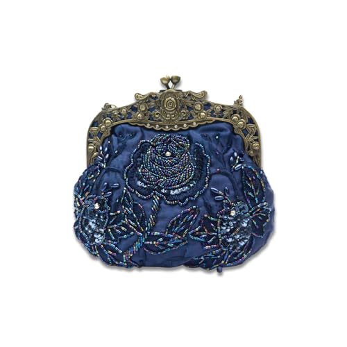 CORIOS Vintage 1920s Cuentas Bolsa de Noche Clutch con Floral para Mujer Embrague de Lentejuelas Bolso de Boda Bolsos de Fiesta Elegante Bolso de Hombro para Fiesta de Graduación Banquete Azul