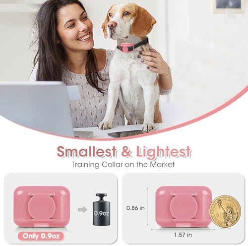 Smallest No Shock Dog Training Collar for Small Dogs 5-15lbs, Lightest Dog Vibration Collar with Controller 2000FT, Beep and Vibrate Only, Safety Lock,No Prongs,Pink - 2